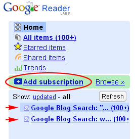Google Reader Subscriptions Example