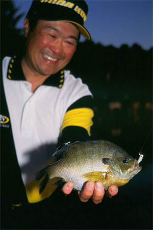 Ted with a super Bull Gill caught off of a dock with a Thill Slip Bobber.