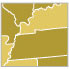 Close up of states on a map