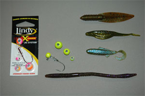 Soft plastic fishing baits teamed with a Lindy jig for walleye fishing