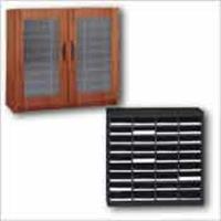Office storage racks in metal and wood for desks and tables.